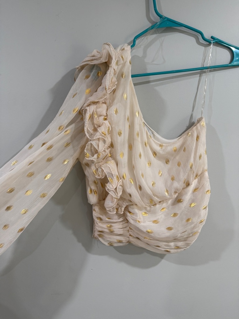 DO+BE Ivory Blouse with Metallic Gold Polka Dots